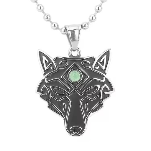 Stainless Steel Punk Amulet Men Animal Wolf Pendant Necklace with Quartz Stone