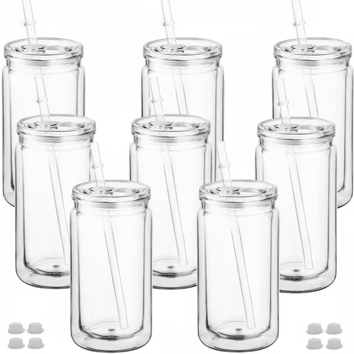 RTS 50pack Plastic Snow Globe Tumbler 16 Oz Double Wall Plastic Can with Lid and Straw