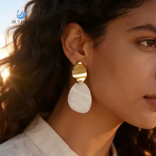 SUMMLY Vintage Resin Teardrop Dangle Earrings 18K Gold Plated Stainless Steel Ear Fashion Jewelry Minimalist Daily Party