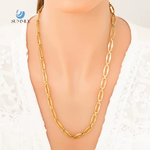 SUMMLY 18K Gold Plated Stainless Steel Paperclip Chain Necklace Minimalist Long Chunky Women Daily Wear Jewelry Gift