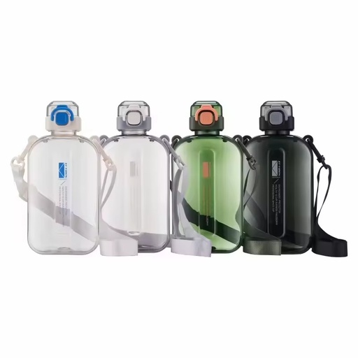Portable Handheld Square Crossbody Sports Water Bottle Simple Flat Plastic Bottle for Travel and Outdoor Tours