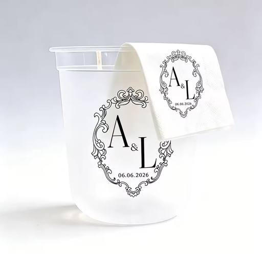 350ml 12oz Frosted Custom Logo 16oz Frosted Plastic Cups Reusable Wedding Party Drinkware With Printing with Napkin Baby Shower