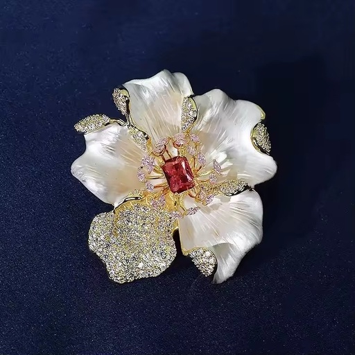 Luxury Peony Flower Alloy Brooch High-End Womens Elegant Temperament Diamond-Studded Enamel Corsage Design Pin Suit Accessory