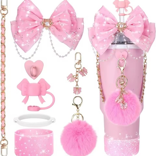 Factory Wholesale 2025 New 8pcs 40oz Luxury Silicone Tumbler Accessories Set Including Water Bottle Handle Strap Boot Charms