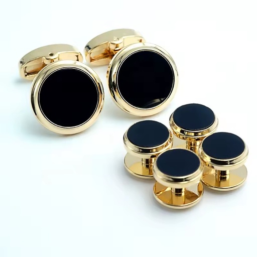Gold Plated Men Tuxedo Cufflink Set with Black Onyx Cufflink Luxury Men Gift Box for Wedding Ddp Air Cuff Link&Stud Set Gemelos