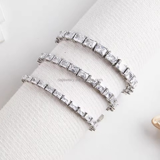 New 316 Stainless Steel Tennis Bracelet Rectangle Bracciale Cubic Zircon Tennis Chain Bracelet Smykker Jewelry for Women Bangle