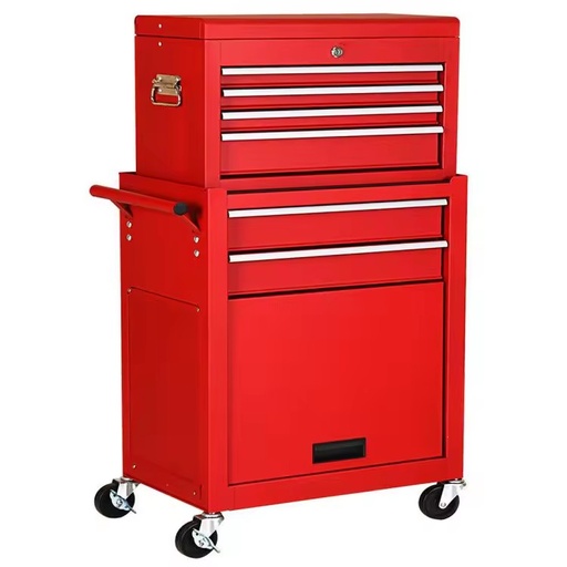 Red Metal Rolling Tool Chest 485mm L x 410mm W x 400mm D With Push Handle Keyed Lock Garage Storage Box