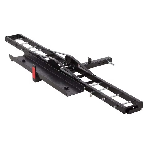 Steel Motorcycle Carrier 600 Lbs Capacity Hitch Mount Ramp Customizable Incline Dirt Bike Scooter Ratchet Straps Stabilizer