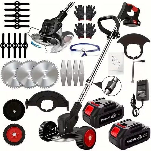 Portable Cordless Electric Lawn Mower High Capacity Weed Wacker 3 Blade Types Multiple Accessories Garden Yard Maintenance