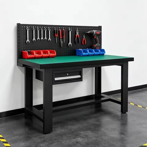 Color-matched Pegboard Workbench, ESD Anti-static Desktop, Left Locked Storage Cabinet and Right Multi-layer Drawer Cabinet