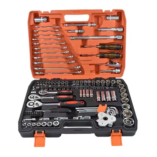 121pcs Home Car Repair Tool Kit Set Includes Socket Wrench & Ratchet Screwdriver with Bit Case Enclosed Mechanical Tools Box