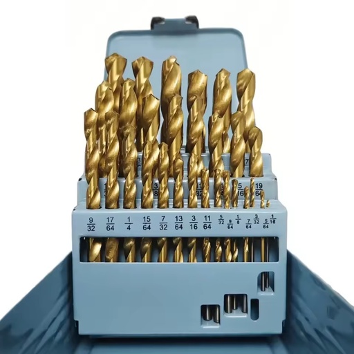 29pcs HSS Drill Bit Set for Concrete Inch Size HSS Fully Ground in Metal Box for Drilling&suitable Construction Tools