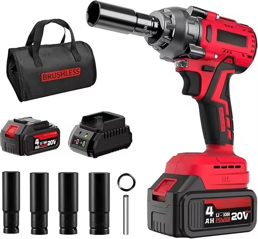Cordless Impact Wrench Max Torque 320 Ft-lbs (430N.m) 20V Brushless Motor 4.0Ah Li-ion Battery Fast Charger 1/2 in Drive