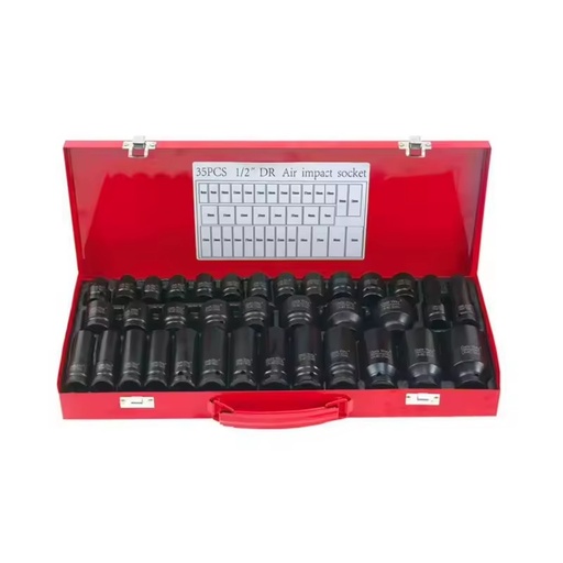 35-Piece 1/2'' Drive 8-32mm Heavy Duty Impact Socket Set CRV Material Metric Deep Sockets Professional Garage Workshop Tools
