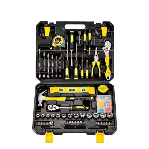 QY 108-Piece Professional Multifunctional Plastic Toolbox Socket Wrench Hammer Tool Set Iron Home Repair Tools Hard Case