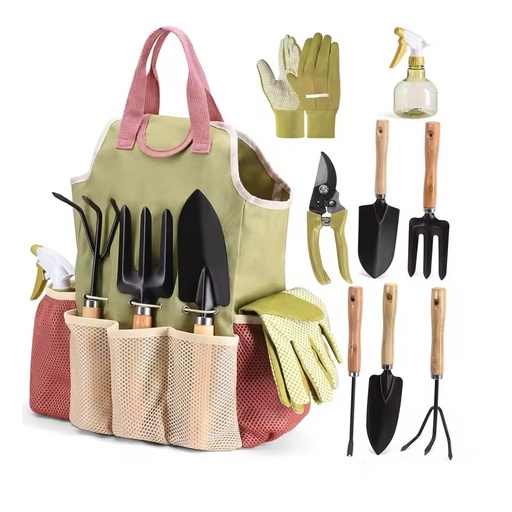 For Cross-Border Outdoor Gardening Tool Set Scissors Gift Kit Spray Bottle Gloves Trowel Hand Rake Pruning Shears-Wood Metal