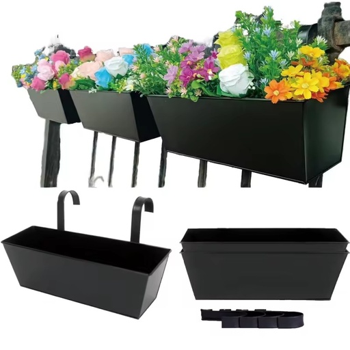 Outdoor Rectangular Iron Flowerpot for Succulent Planting Garden Guardrail Decorative Hanging Bucket for Balcony Shopping Mall