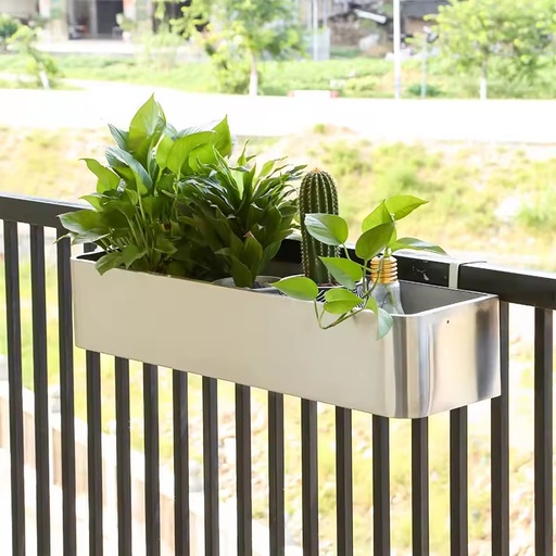 Powder Coated Durable Square Stainless Steel Modern Minimalist Railing Planters Balcony Decoration Hanging Flower Pot for Home