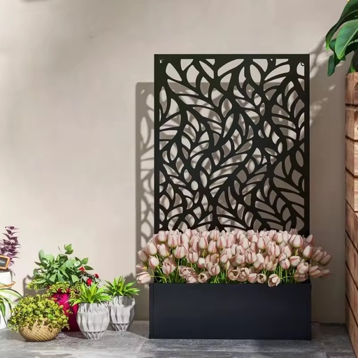 Factory OEM ODM Powder Coated Aluminum Laser Cut Privacy Screen Decorative Outdoor Garden Partition with Planter Box