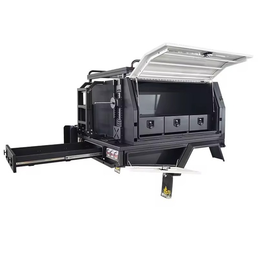 Outdoor Adventure Aluminium Ute Canopy with Roof Rack, Tonneau Cover & Lockable Storage - Off-Road Truck Bed Toolbox