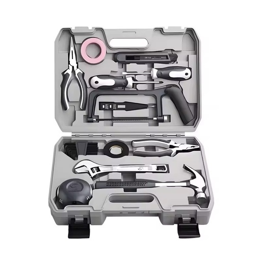 Versatile 13-Piece Hand Tool Set Hard Case Chrome Vanadium Steel Wrenches Measuring Tools Hammers Scissors Screwdrivers Pickaxe