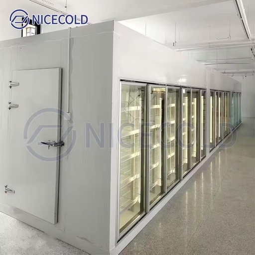 Energy-Saving Walk-in Display Cooler Cold Room with LED Lighting and Glass Door for Fresh Food
