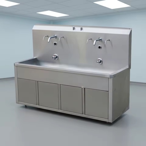 Touchless Electric Automatic Sensor 3-in-1 Medical Scrub Sink Double Station 304 Stainless Steel Hand Wash Basin High Backsplash