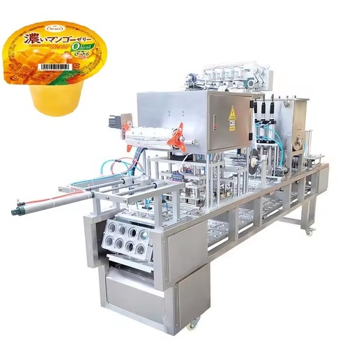 Automatic Linear Multirow Jelly Cup Filling Sealing Machine with Metered Dosing Roll Film Lidding for Mango Packaging