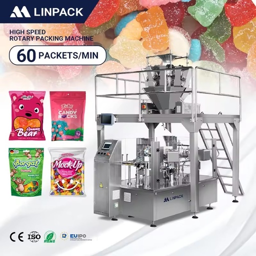 LINPACK High Speed Rotary Automatic Premade Pouch Counting and Sealing Packaging Machine for Candy