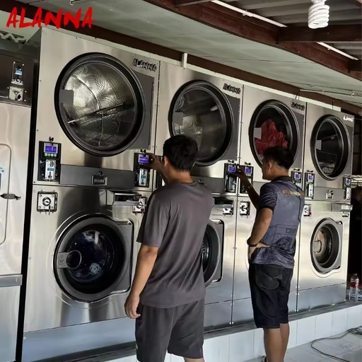 ALANNA 12-25kg Commercial Laundry Machine Stainless Steel Coin Operated Stacked Washer and Dryers for Hotel & Laundromat