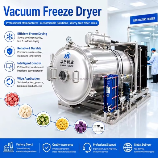 20 square Meters Energy Saving Freeze Dryer Automatic Vacuum Lyophilizer with PLC Control for Industrial Food Drying Production