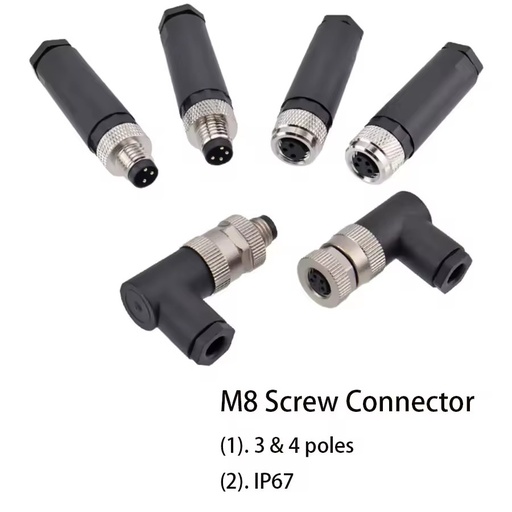 M8 Sensor Connector Industrial Automotive 3P Waterproof IP67 Brass Gold-plated Contacts Field Wireable Straight/Angled Male