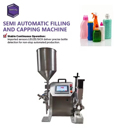 High Precision Semi-Automatic Filling Capping Machine 1% Stainless Steel for Glass High Productivity Small Batch Production