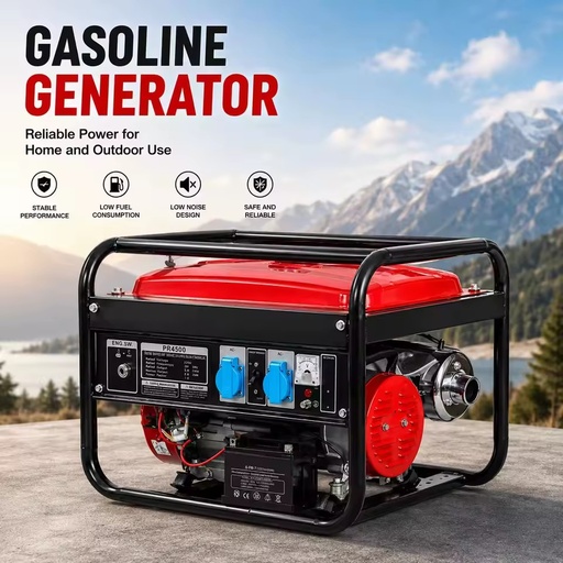 Durable Open Frame Gasoline Generator, Dual Pull & Electric Start, Selectable Single/Three Phase, Smooth Voltage Output.