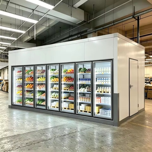 CE Standard Display Walk in Cooler Cold Storage Room Glass Door Commercial Refrigeration System for Food Retail Shop