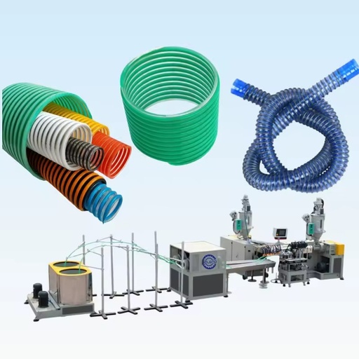 Construction PVC Spiral Rib Reinforced Suction Hose Extrusion Line Sewage Drainage PVC Helix Flexible Hose Making Machine