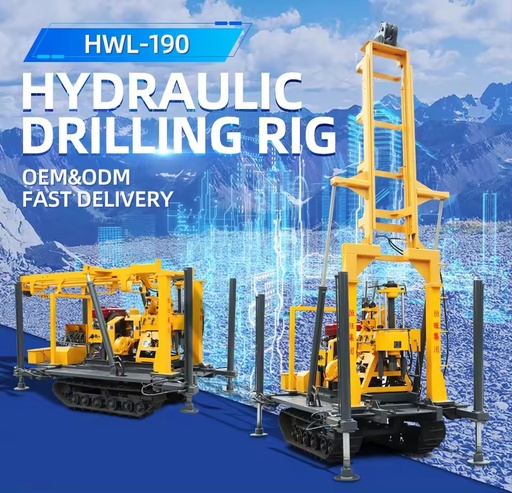 190m Heavy Duty Hydraulic Water Well Drilling Rig Crawler Mounted Diesel Drilling Equipment for Africa Mining Water Project