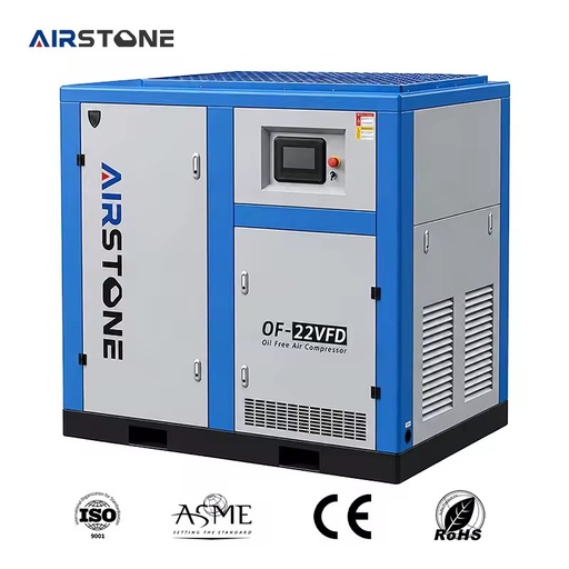 Airstone Food Grade Oil-free Water-lubricated Screw Air Compressor 22KW 30HP 8bar PM VFD Energy-saving Portable PLC