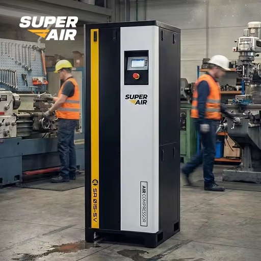 Super Air11kw 15HP Vertical VSD Screw Air Compressor Energy Saving PM Motor Low Noise CE Certified for Industrial Factory Uses
