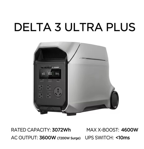 DELTA 3 Ultra Plus Series Portable Power Station Solar Generator 3600W AC Output 6000W Surge Output (3072Wh) 3600W