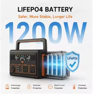 Outdoor Camping High 1200W Portable Station LiFePO4 Battery Solar Panel USB Type-C Ports Emergency Supply for Outdoor Activities