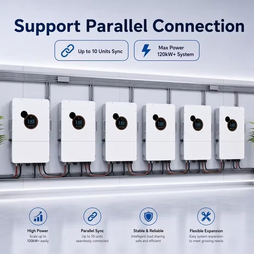 Expandable 120kW Parallel Hybrid Solar System US Split Phase 120V/240V with 16kWh Battery System Complete Kit