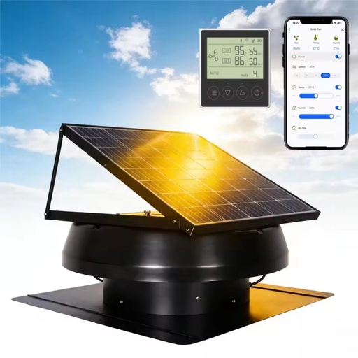 Solar Powered 24V DC Brushless Attic Fan 40W 14-inch Blade Diameter Ball Bearing 5-Year Warranty OEM Green Resources