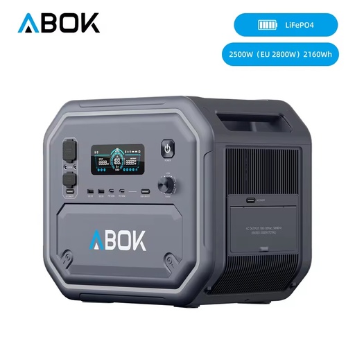 ABOK 2500W LiFePO4 Portable Solar Generator Solar Power Station 1200W Dual MPPT Pure Sine Wave Expandable Up To 10000Wh