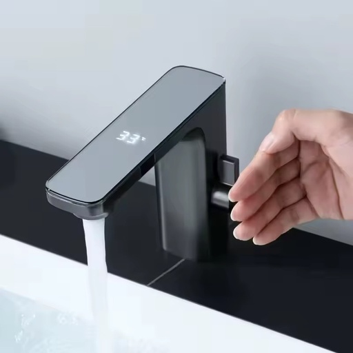Touchless Sensor Basin Faucet LED Digital Temperature Display Hot Cold Mixer Bathroom Tap Hotel OEM ODM