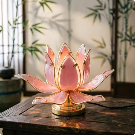 Luxury Modern Flexible Simple Pink Lotus Glass Warm White Mini Bedside Lamp with E26 LED Base for Bedroom and Living Room Decor