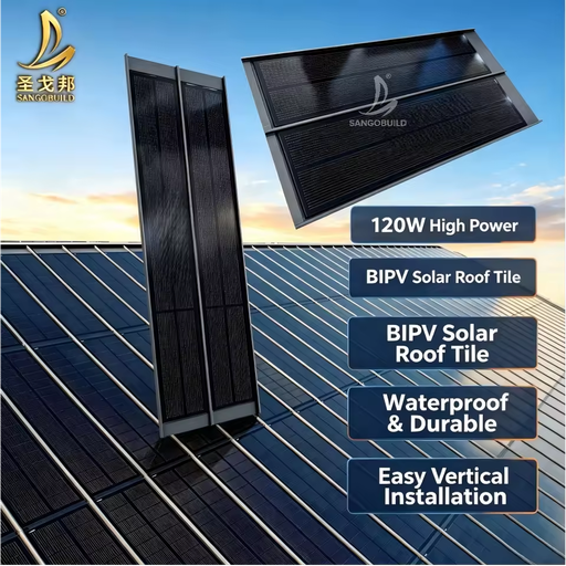 BIPV 120W Monocrystalline 1750*430mm Vertical Installation Building Integrated Photovoltaic Solar Shingle for House Roof