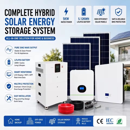5KW Complete Hybrid Solar System with 5.12KWh LiFePO4 Battery and Solar Panels