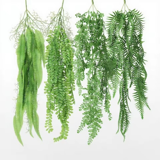 Persian Fern Leaf Plastic Real Touch Wall Hanging Wedding Bar Accessory Green Plant Drooping 30cm-100cm Indoor Artificial Plant