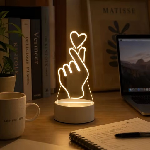 Custom Logo Acrylic Finger Heart 3D LED Illusion Night Light USB Table Lamp for Gift Decoration